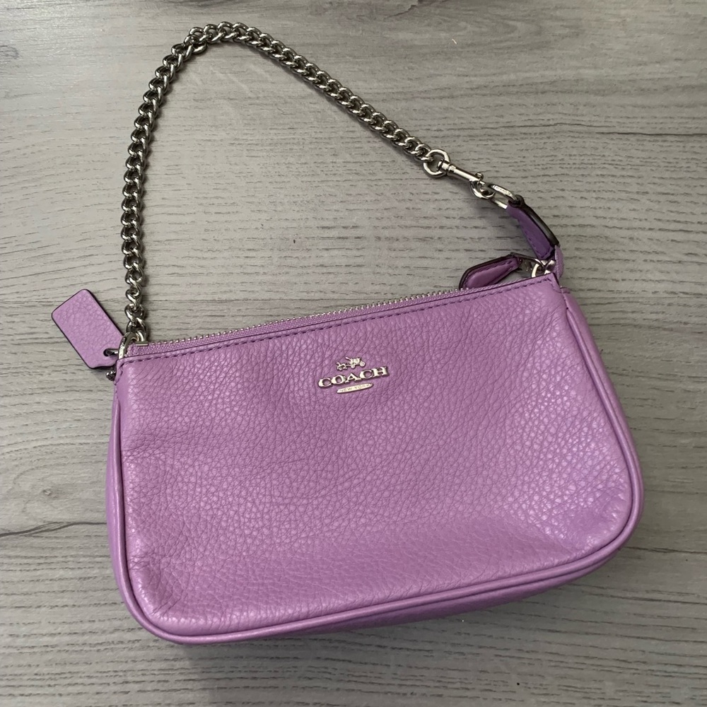 Coach Plum Purple Iris Pebbled Leather Small Wristlet Handbag F53340